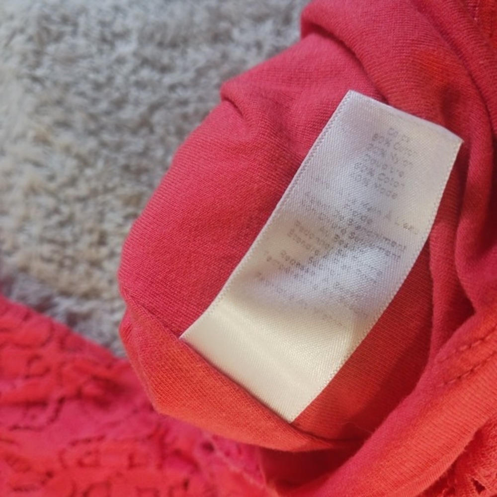 Talbots Geometric Lace Blouse Womens XL Coral Red 3/4 Sleeve Lined Pullover‎ Top - Picture 5 of 7